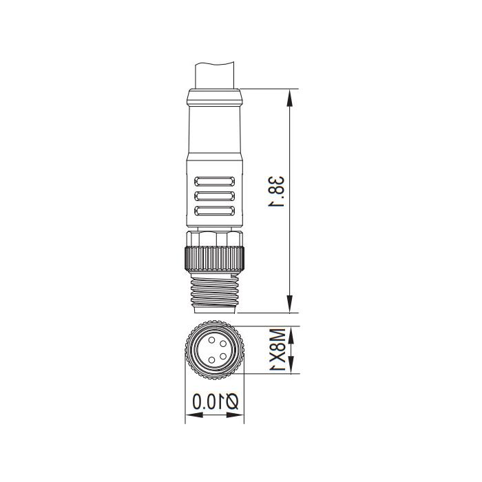 M8 4Pin、公头直型、单端预铸PUR柔性电缆、黑色护套、63S101-XXX